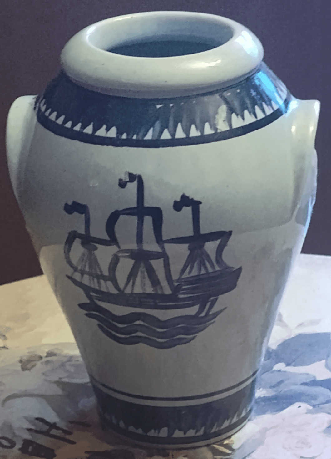 VTG. 8 1/2” Port Royal 1692 Hand Painted Pottery Crock. Made in Jamaica. - Thumbnail 2