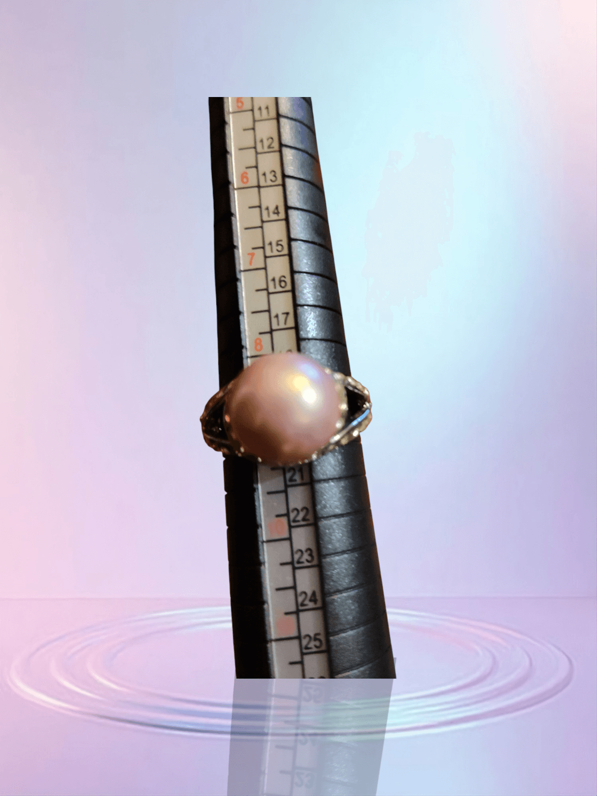 Freshwater faux Pearl Ring metallic peach pink size 8 1/2 to 9 - Image 1