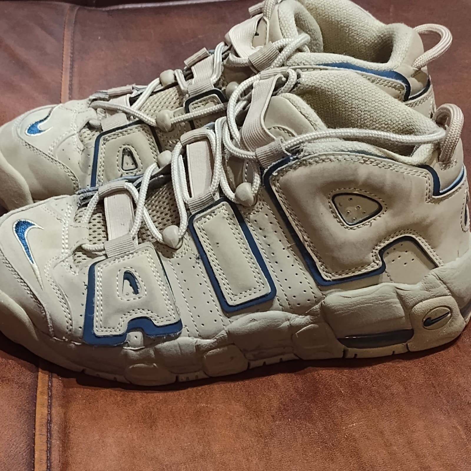 Size 7 - Nike Air More Uptempo GS Limestone Brown Junior Kids Women DQ6200-200 - Thumbnail 3