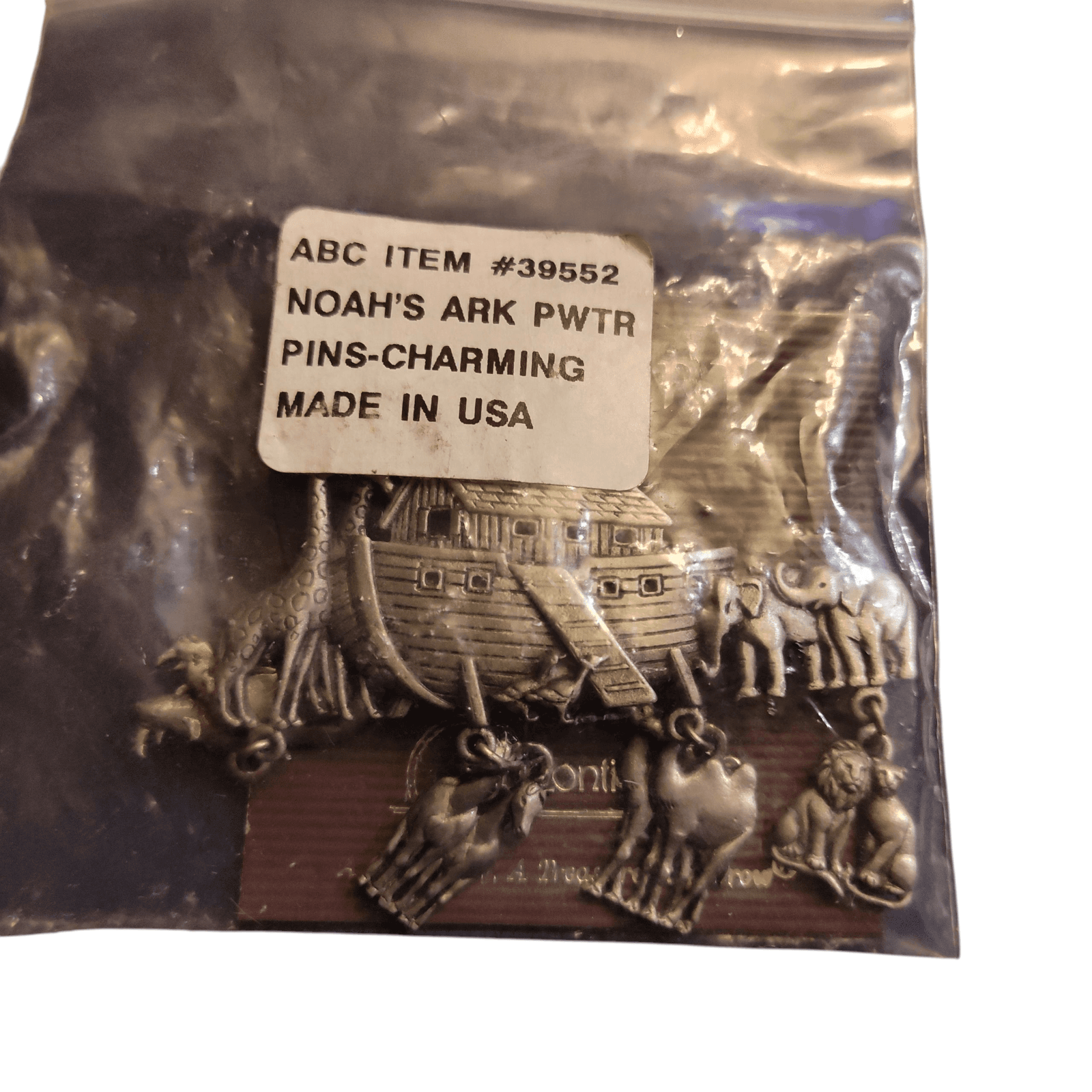 Vintage Noah's Ark Pin Brooch Dangle Pewter Silver Tone - Thumbnail 2