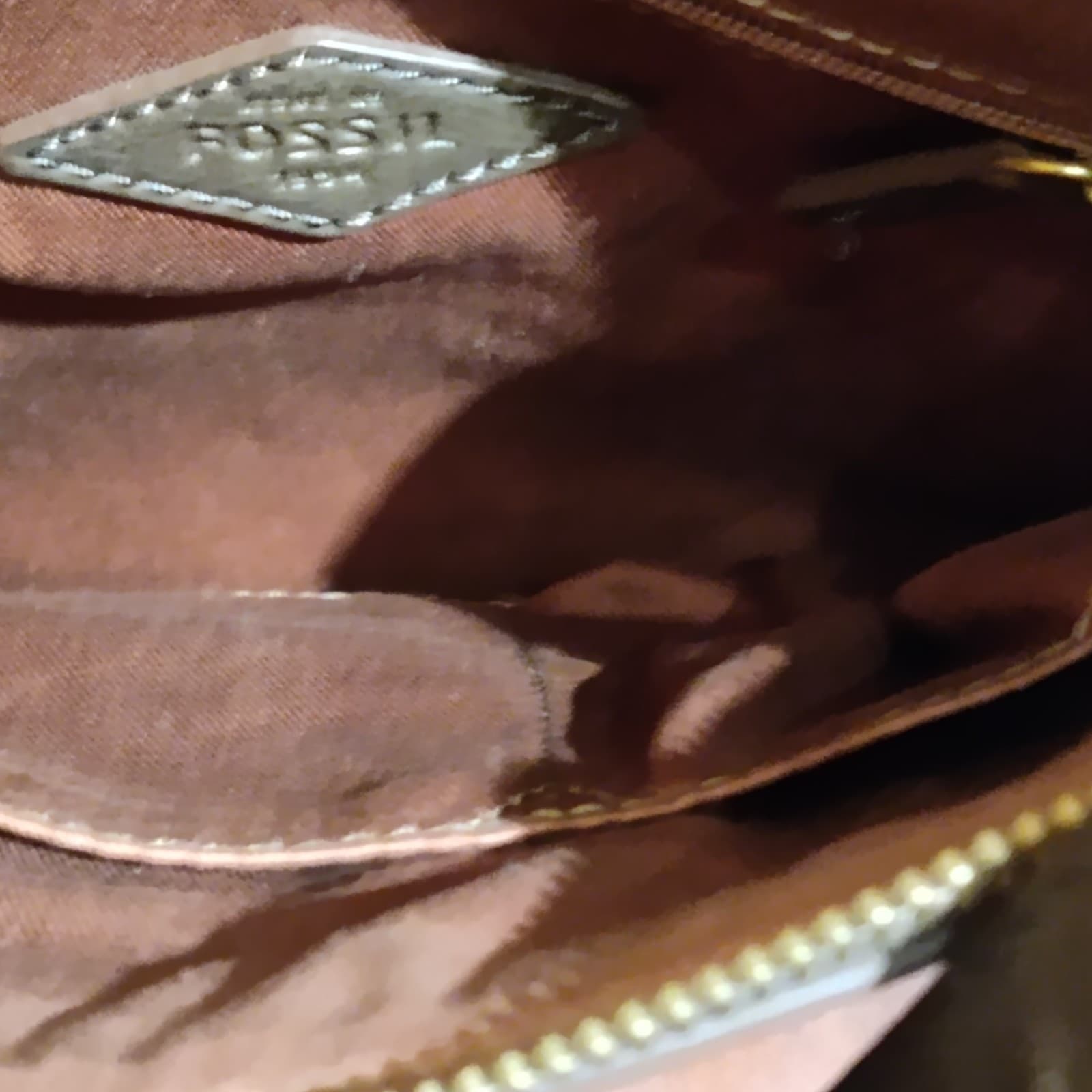 Vtg Leather Fossil handbag Tessa Crossbody blue woven braided pattern - Thumbnail 6