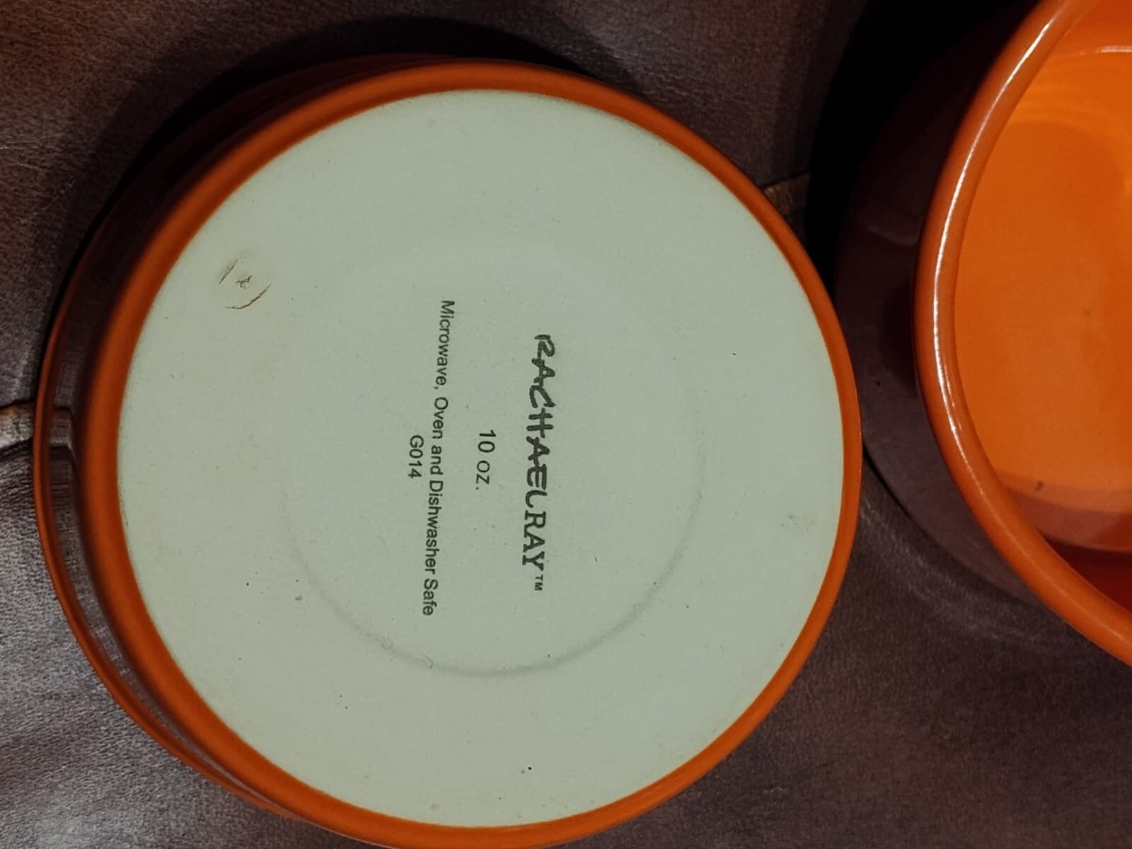 4 Rachael Ray Round Bright Orange Stoneware Ramekins w/ Handles 10 oz G014 - Thumbnail 4