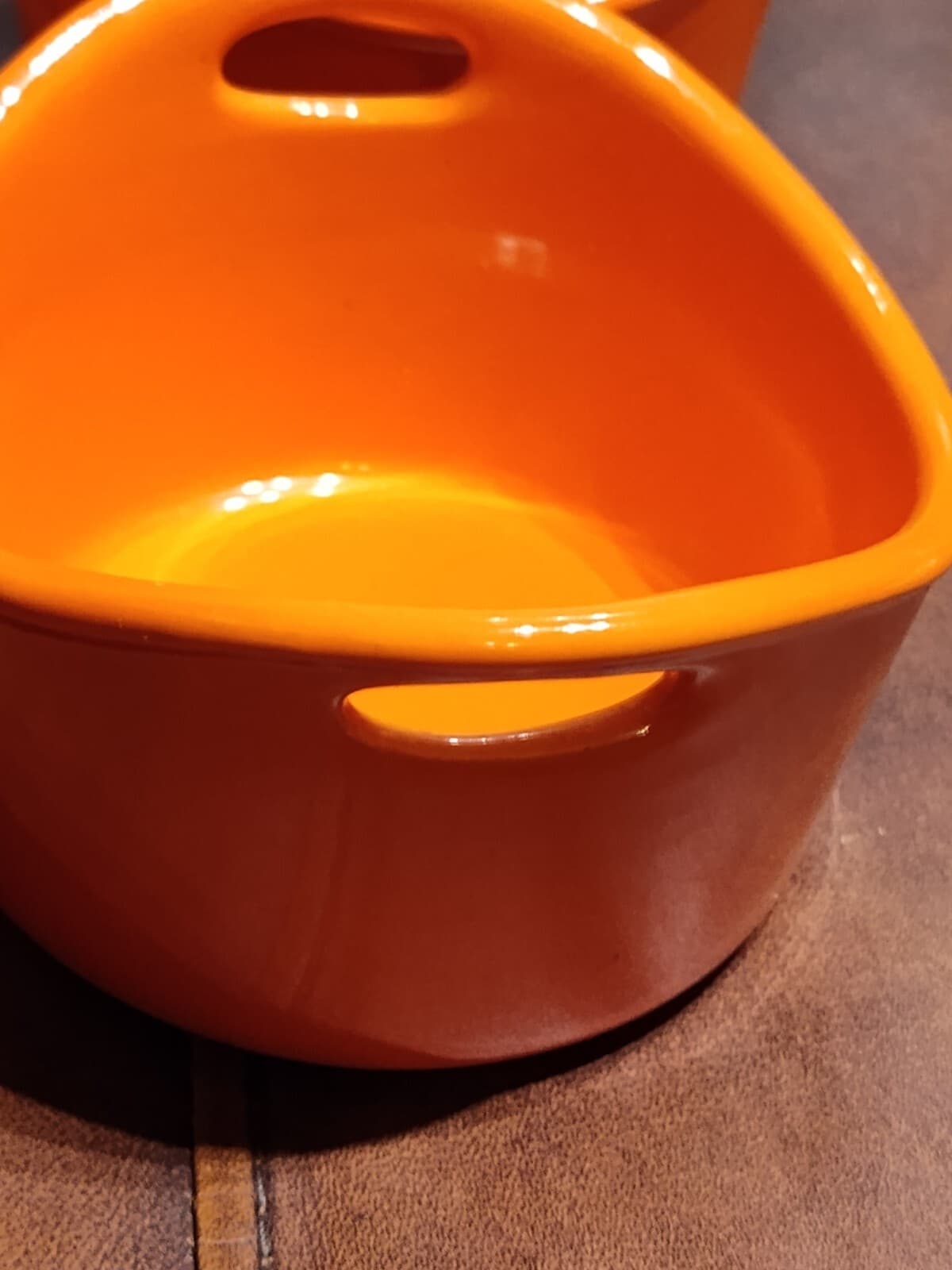 4 Rachael Ray Round Bright Orange Stoneware Ramekins w/ Handles 10 oz G014 - Thumbnail 3