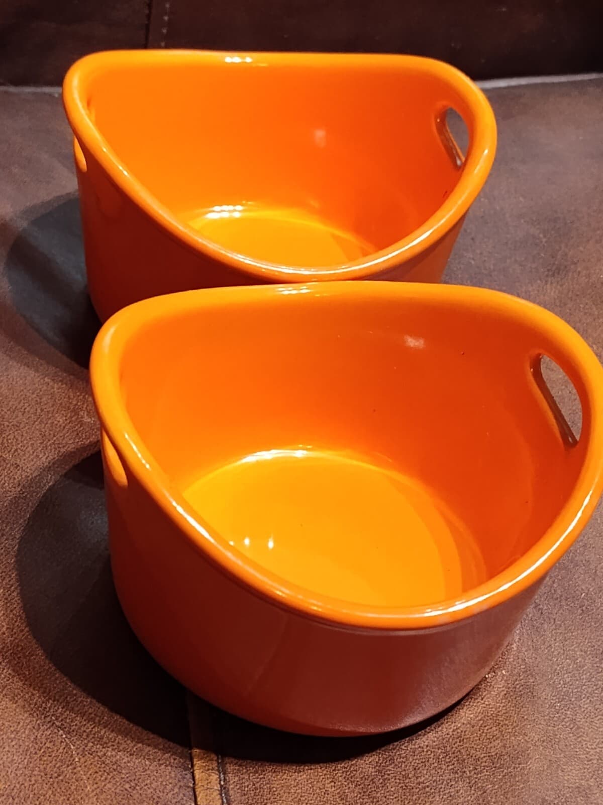 4 Rachael Ray Round Bright Orange Stoneware Ramekins w/ Handles 10 oz G014 - Thumbnail 2
