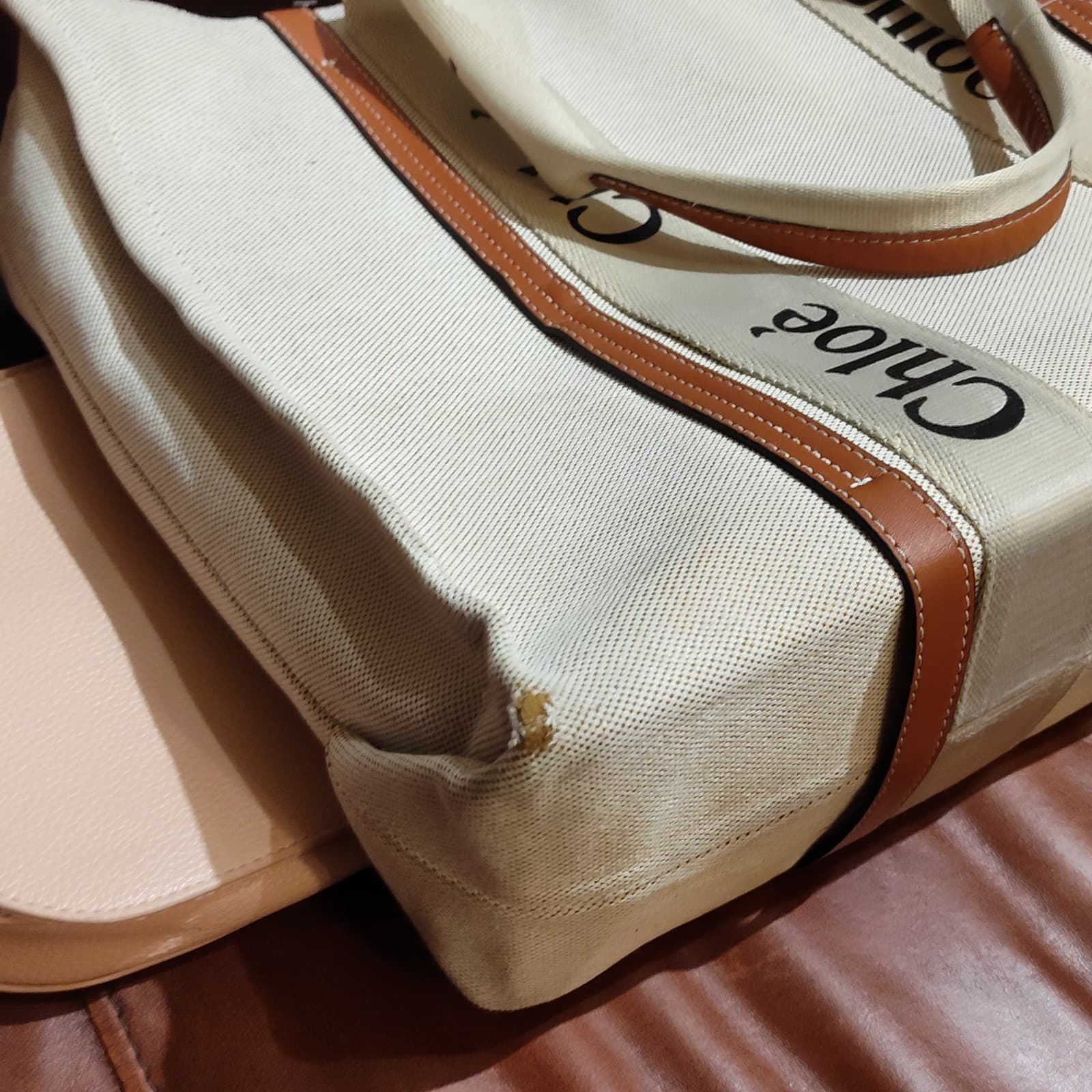 Authentic Chloe Woody Medium Canvas Shoulder Tote Bag & mini bag - Thumbnail 14