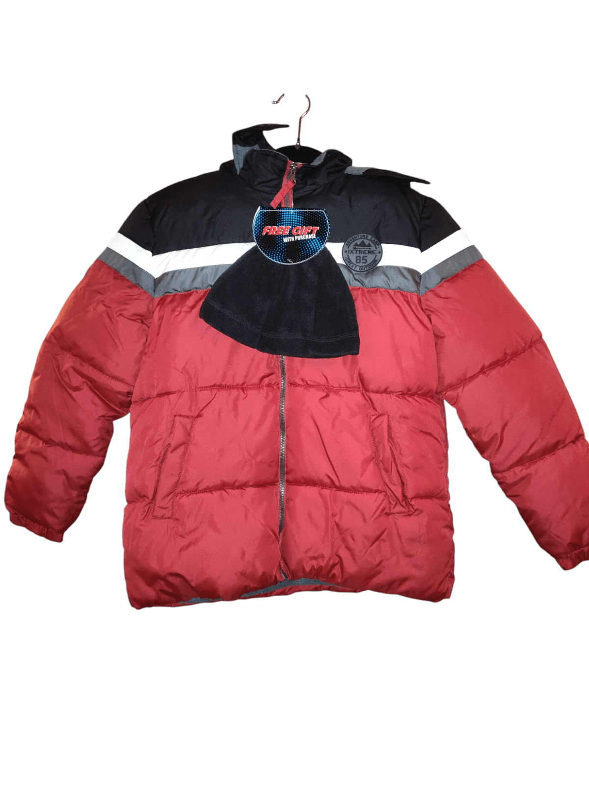 Xtreme Boys Puffer Winter Coat M with Hat Cap New Puffer Jacket Red/Gray - Thumbnail 3