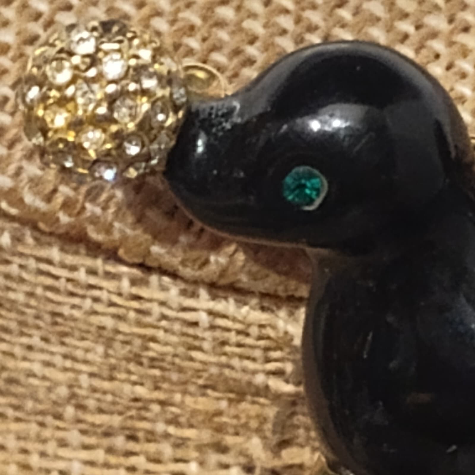 Womens Brooch Seal Ball Rhinestone Enamel 2" Gold Tone Pin Estate Jewelry - Thumbnail 2