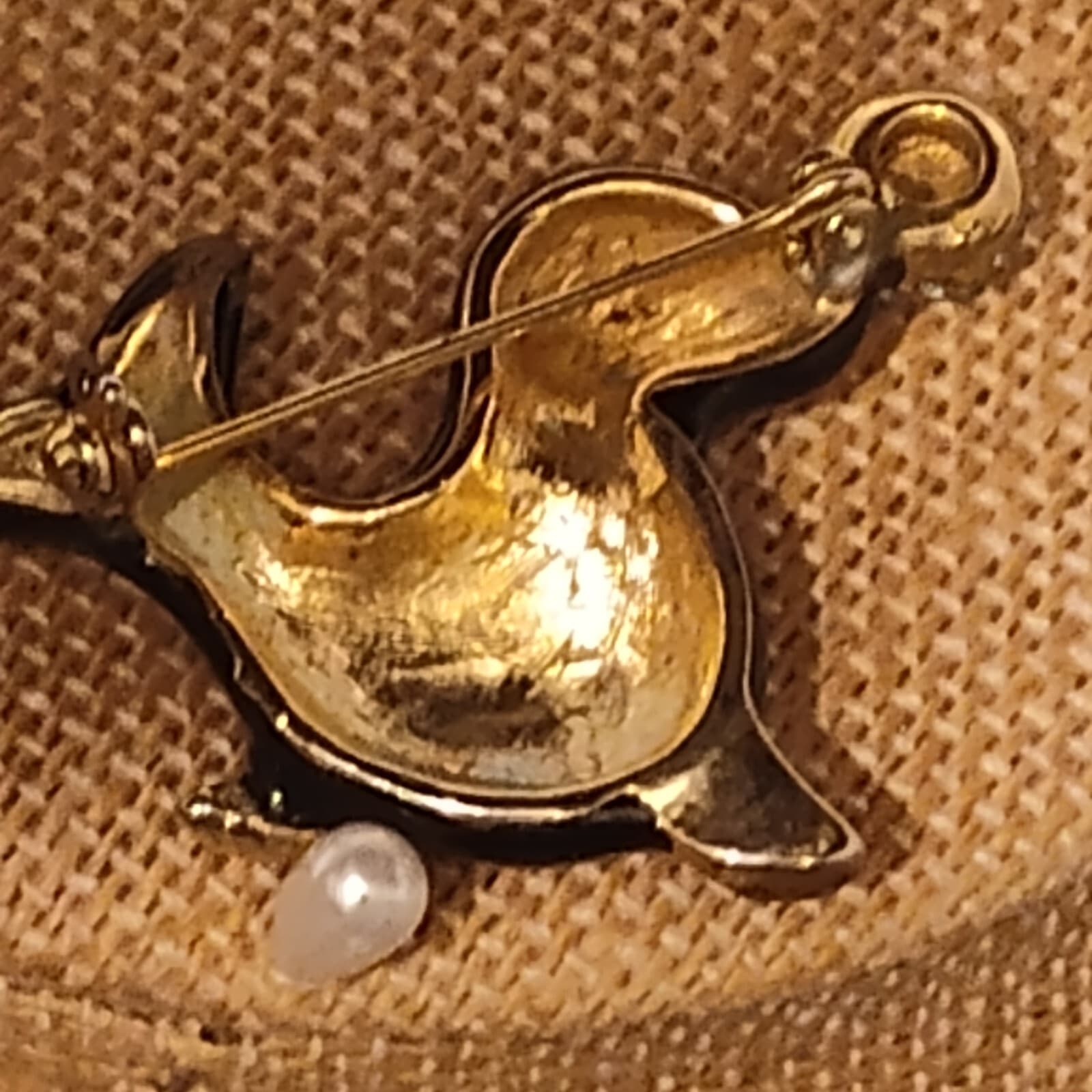 Womens Brooch Seal Ball Rhinestone Enamel 2" Gold Tone Pin Estate Jewelry - Thumbnail 3