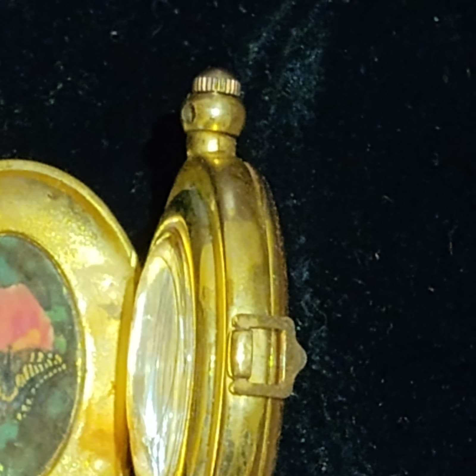 Pendant Necklace Watch Womens 28mm Oval Gold Tone Locket New Battery 29" - Thumbnail 5