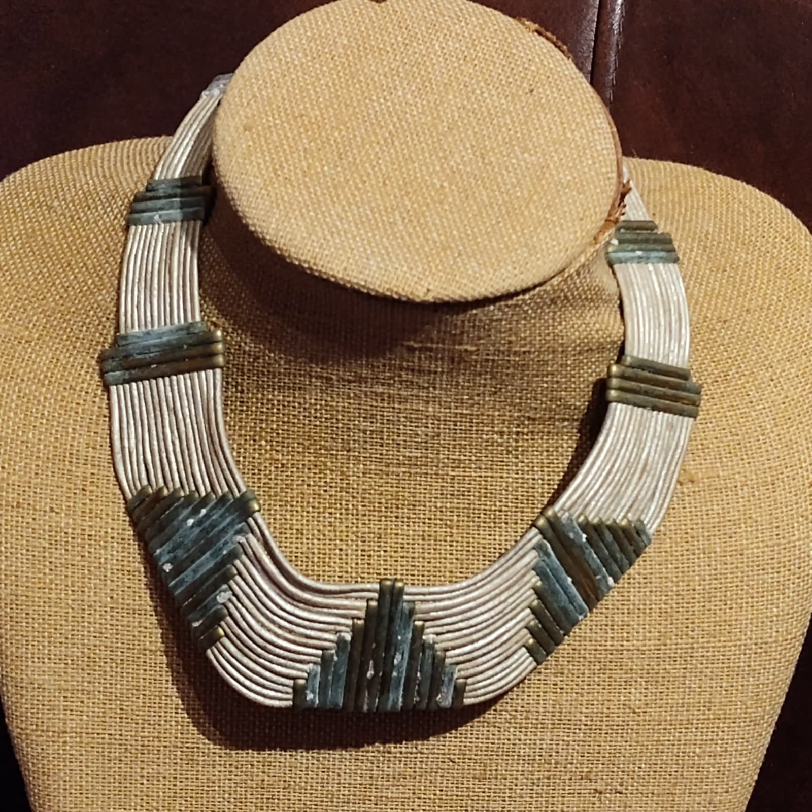Vintage Alexis Kirk 70’s Egyptian Style Tribal Collar Leather & Metal Necklace! - Image 1