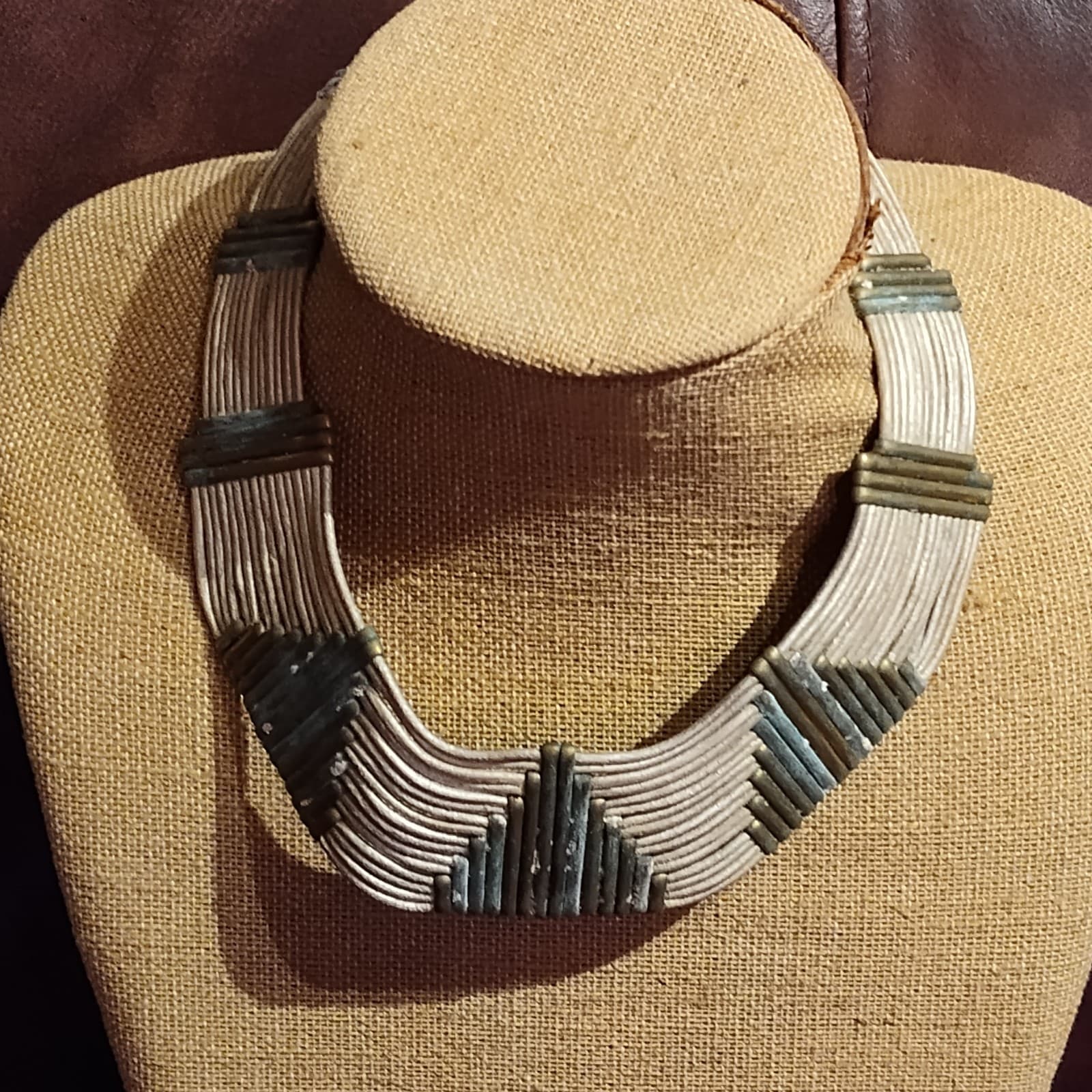 Vintage Alexis Kirk 70’s Egyptian Style Tribal Collar Leather & Metal Necklace! - Thumbnail 2