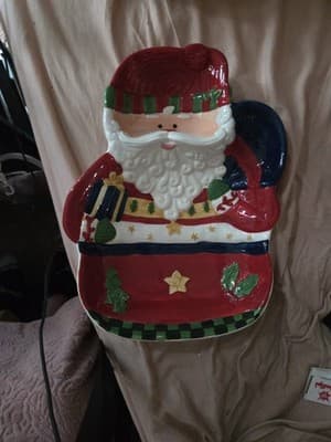 International Bazaar Christmas Santa Claus Chip N Dip Platter 14" X 10" EC - Thumbnail 5