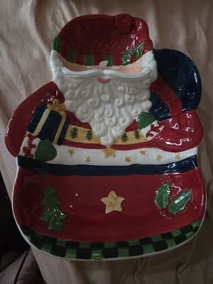 International Bazaar Christmas Santa Claus Chip N Dip Platter 14" X 10" EC - Image 1