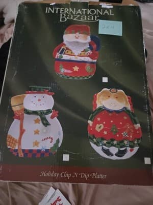 International Bazaar Christmas Santa Claus Chip N Dip Platter 14" X 10" EC - Thumbnail 2