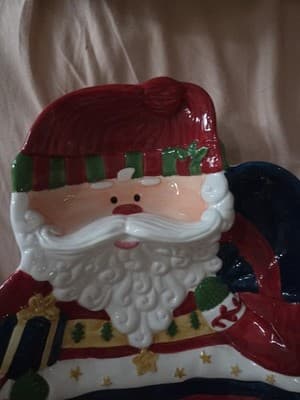 International Bazaar Christmas Santa Claus Chip N Dip Platter 14" X 10" EC - Thumbnail 4