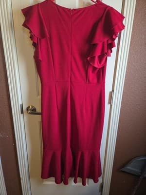 KNITEE Red Ruffle Midi Dress XL Elegant Cocktail Party Lightly Used - Thumbnail 5