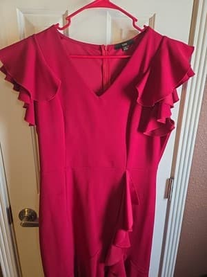 KNITEE Red Ruffle Midi Dress XL Elegant Cocktail Party Lightly Used - Thumbnail 4