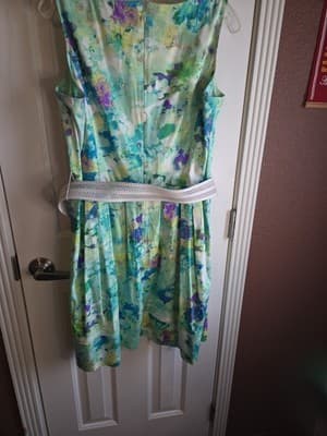 CALVIN KLEIN Spring Prints Belted Sleeveless Summer Dress Sz 14 - Thumbnail 5