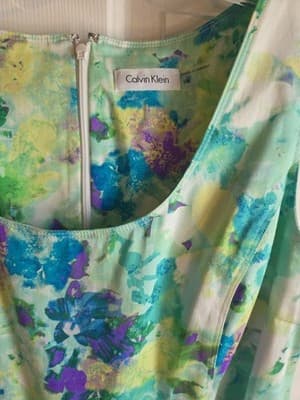 CALVIN KLEIN Spring Prints Belted Sleeveless Summer Dress Sz 14 - Thumbnail 3