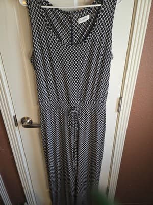 Calvin Klein Black White Jumpsuit XL Wide Leg Sleeveless Geometric Print Stretch - Thumbnail 3