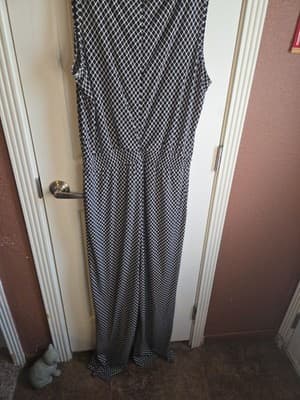 Calvin Klein Black White Jumpsuit XL Wide Leg Sleeveless Geometric Print Stretch - Thumbnail 6