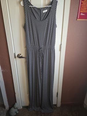 Calvin Klein Black White Jumpsuit XL Wide Leg Sleeveless Geometric Print Stretch - Thumbnail 4