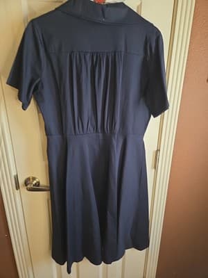 SAMTREE Navy 50s Style Dress XXL Vintage Inspired Wrap Collared Midi Flowy - Thumbnail 5