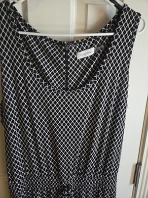 Calvin Klein Black White Jumpsuit XL Wide Leg Sleeveless Geometric Print Stretch - Thumbnail 5