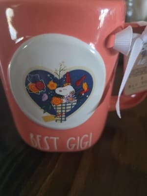 Rae Dunn Peanuts Snoopy BEST GIGI Mug Heart And Floral Salmon Pink NEW - Thumbnail 3