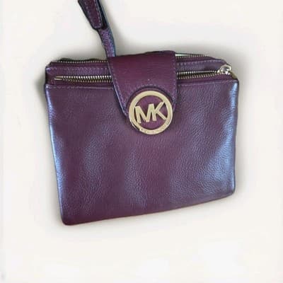 Michael Kors Fulton Crossbody Bag Merlot Leather Gold Accent MK Logo See Pics - Thumbnail 2