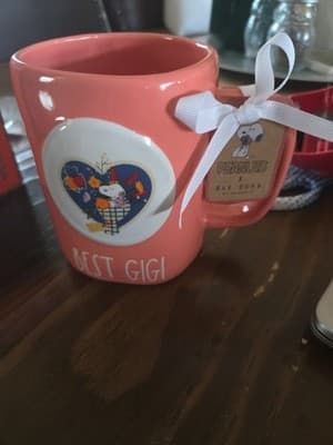 Rae Dunn Peanuts Snoopy BEST GIGI Mug Heart And Floral Salmon Pink NEW - Image 1