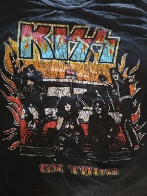 Men's KISS On Tour Classic Rock N Roll Firehouse Throwback Black T-Shirt Med - Thumbnail 3