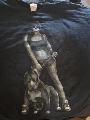 Fruit Of The Loom HD Shirt Mens XL EG Black Skull Face Girl Pitbull Dog Tattoo - Image 1