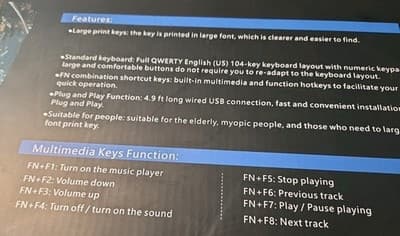 Large Print USB Wired Keyboard LED Backlight Black for Computer PC Laptop - Thumbnail 2