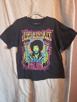 Jimi Hendrix T-Shirt Black Medium Graphic Peace of Mind Music Band Rock Blues - Image 1