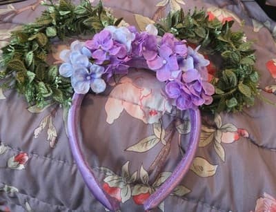 Disney Parks Minnie Mouse Floral Purple Hydrangea Leaves Ears Headband Used Good - Image 1