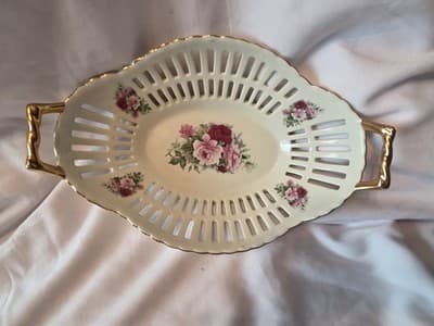 One Formalities By Baum Brothers gold trim Porcelain Basket with handles FS - Image 1