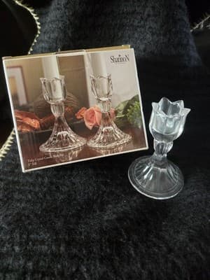 Shannon By Godinger Tulip Crystal Candle Stick Pair 5” Tall New Model 15729 - Image 1