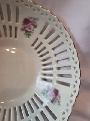 Vintage Formalities Baum Bros Victorian Rose Reticulated Gilt Edge 8 in Bowl - Thumbnail 3