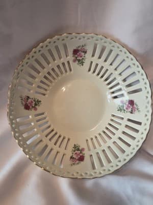 Vintage Formalities Baum Bros Victorian Rose Reticulated Gilt Edge 8 in Bowl - Image 1