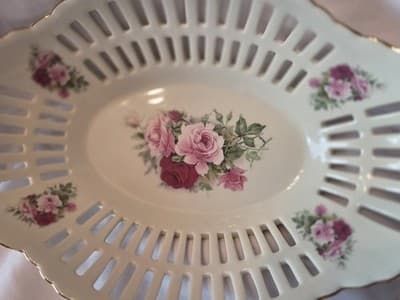 One Formalities By Baum Brothers gold trim Porcelain Basket with handles FS - Thumbnail 2