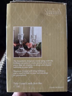 Shannon By Godinger Tulip Crystal Candle Stick Pair 5” Tall New Model 15729 - Thumbnail 4