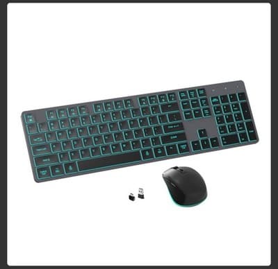 Wireless Keyboard and Mouse RGB Backlit Combo, Slim & Quiet, Rechargeable, Light - Image 1