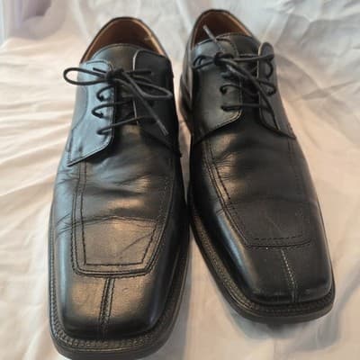 Ridgeway Black Leather Shoes 10M Square Toe - Thumbnail 6