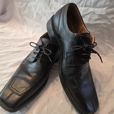 Ridgeway Black Leather Shoes 10M Square Toe - Thumbnail 4