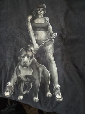 Vintage Tatted Skull Day Of The Dead Girl Pitbull Black T Shirt Size XL - Image 1