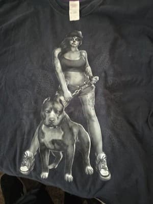 Vintage Tatted Skull Day Of The Dead Girl Pitbull Black T Shirt Size XL - Thumbnail 3