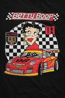 Betty Boop High Speed Race Car Graphic Shirt Men's Classic Cartoon Checker Tee M - Thumbnail 2