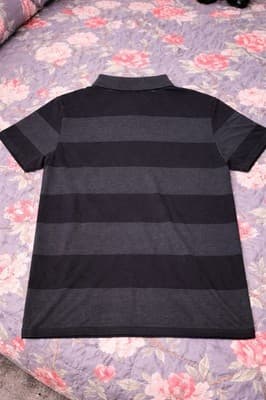 Vintage 90s Y2K DC Shoes Polo Shirt Mens Med Striped Color Block Black & Gray - Thumbnail 2