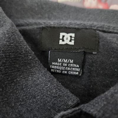 Vintage 90s Y2K DC Shoes Polo Shirt Mens Med Striped Color Block Black & Gray - Thumbnail 3